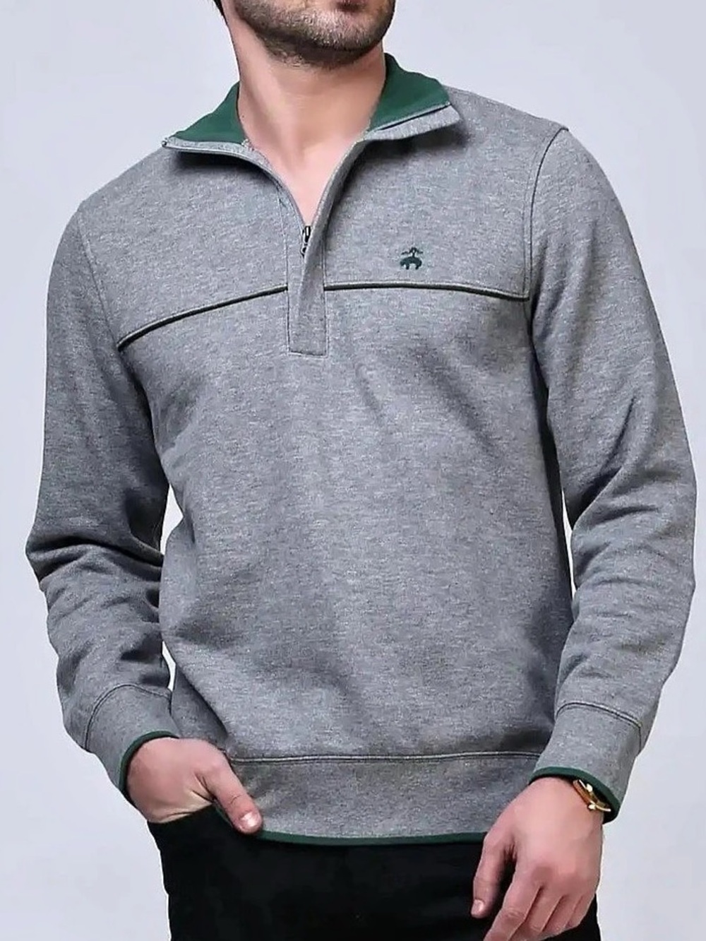Brooks Brothers Men's Quarter-Zip Pullover Gray Size Large